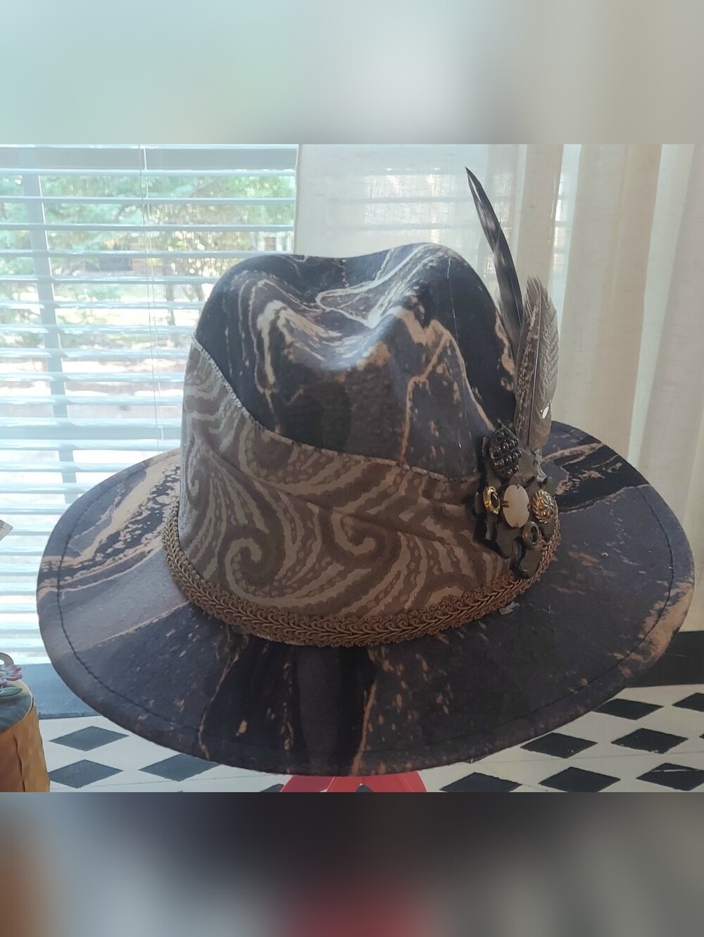 Steampunk Feathered Brown Distressed Fedora